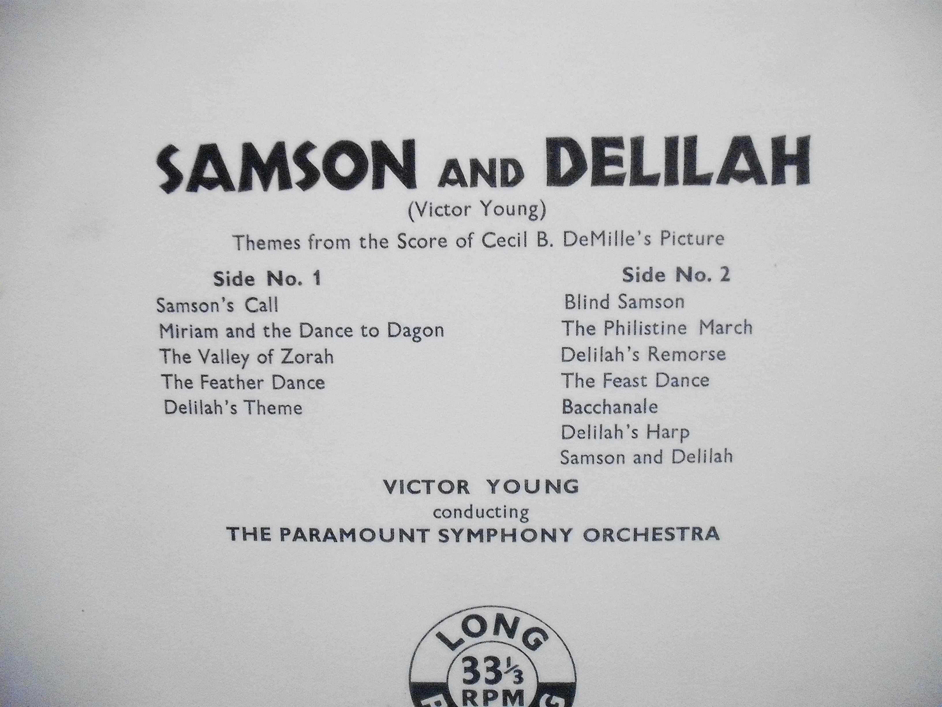 Victor Young  Paramount Symphony Orchestra* ‎– Samson And Delilah 1951
