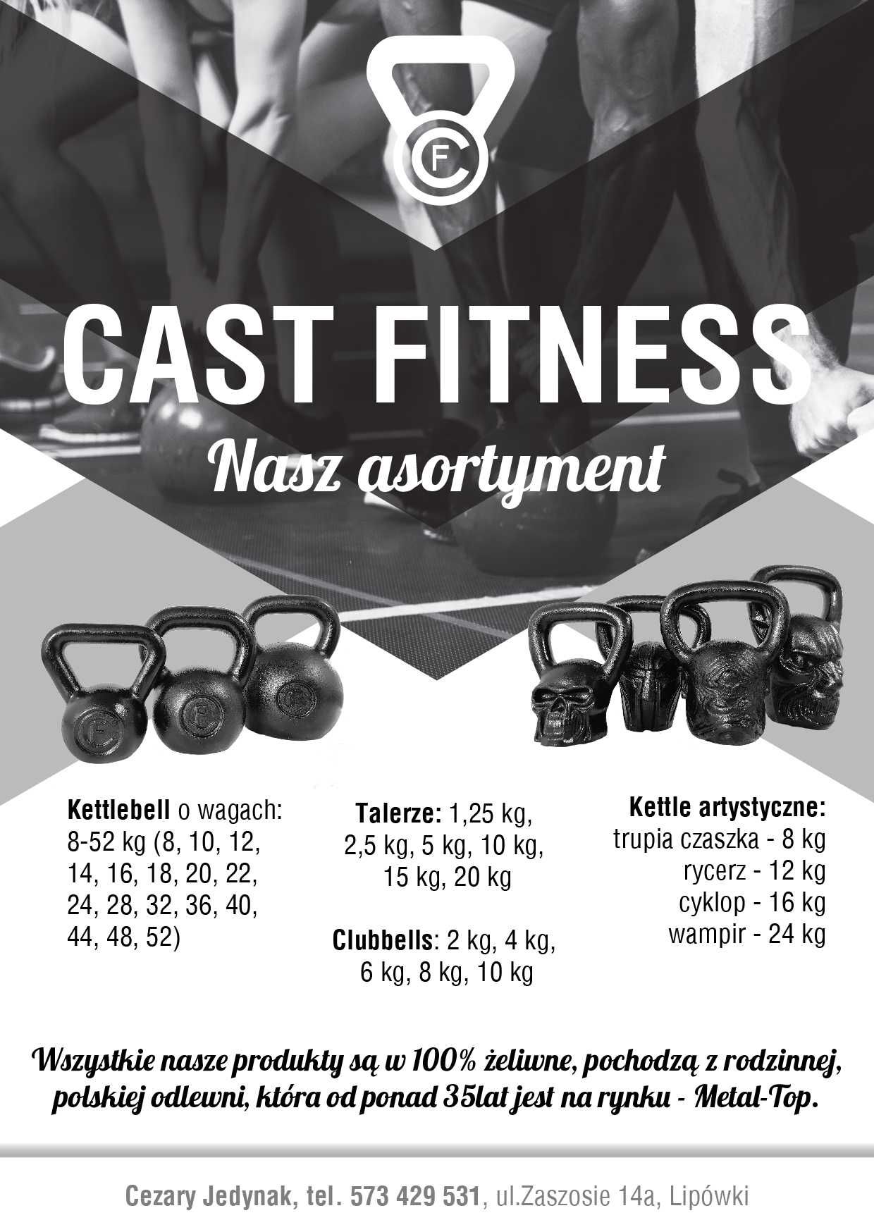 Kettlebell Cast Fitness 64 kg żeliwny czarny