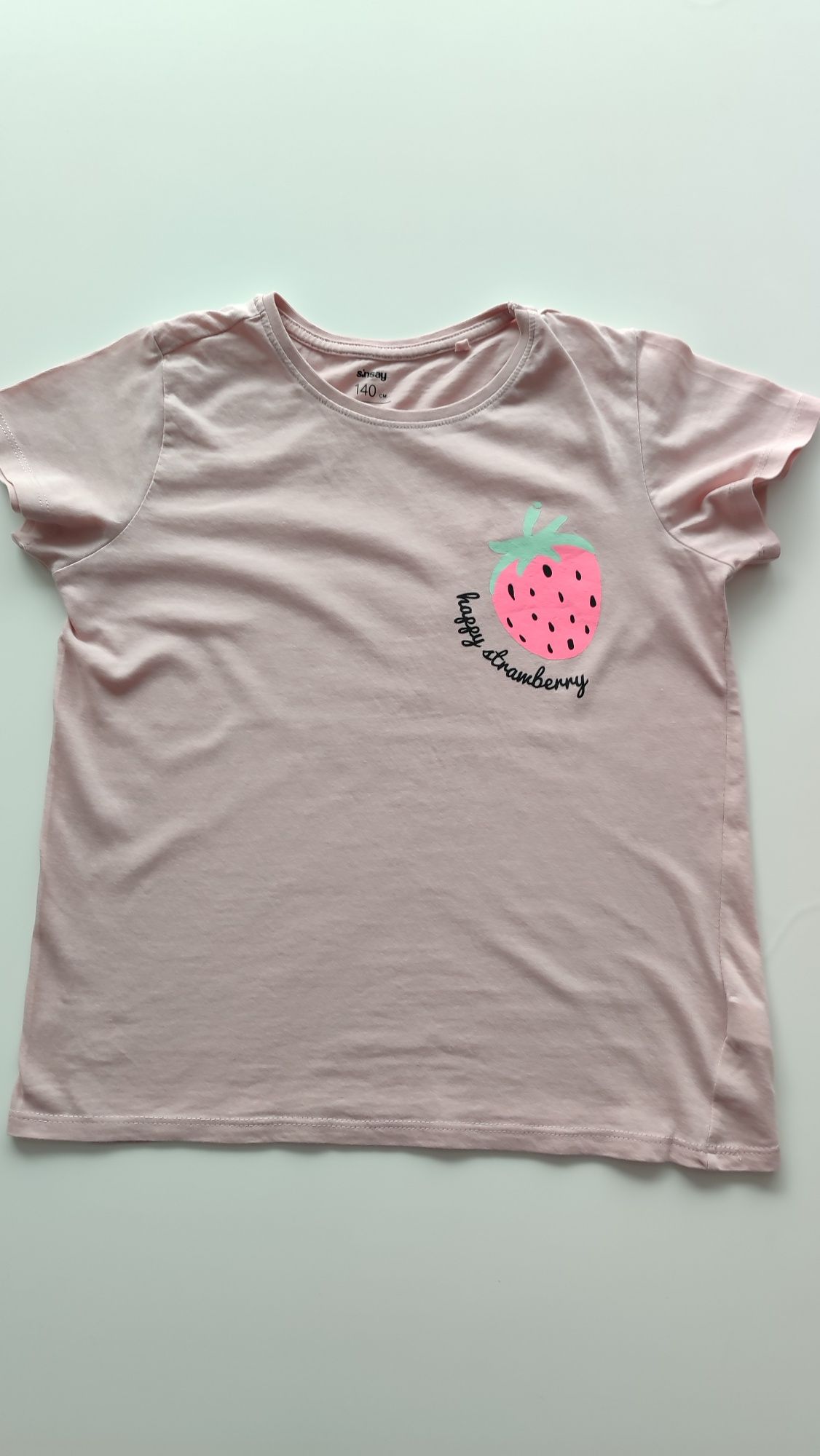 Różowa koszulka z truskawką 140 Sinsay bawełniany t-shirt