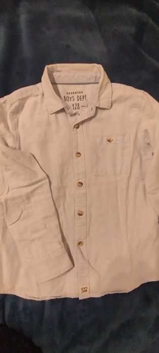 Koszule z długim rękawem 128 biała błękitna