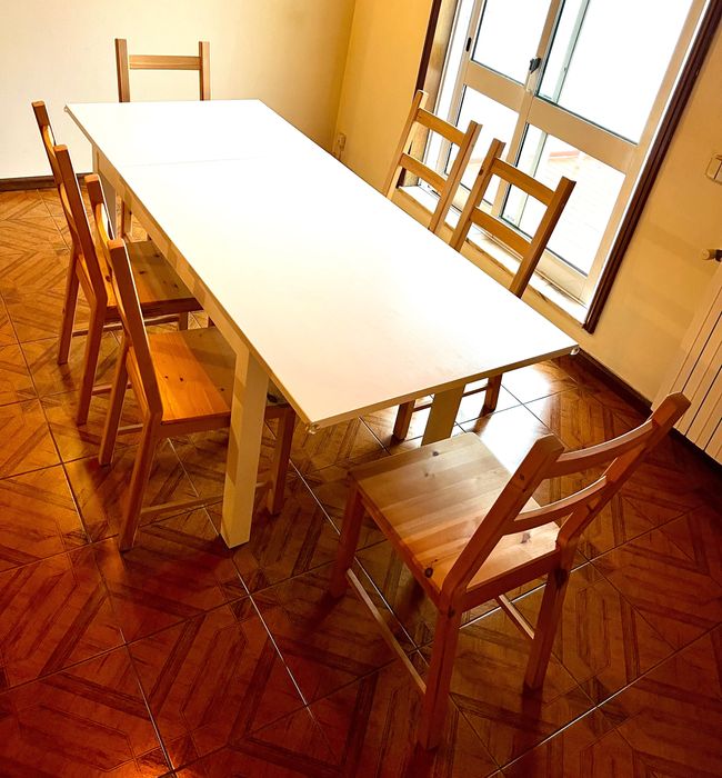 Conjunto 6 cadeiras + mesa de jantar extensível 120/180/74cm