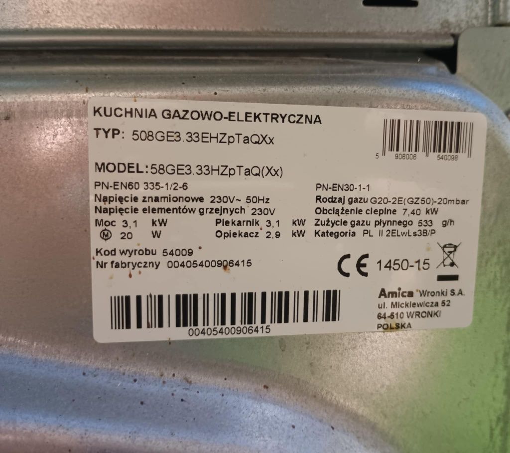 Kuchenka gazowo- elektryczna