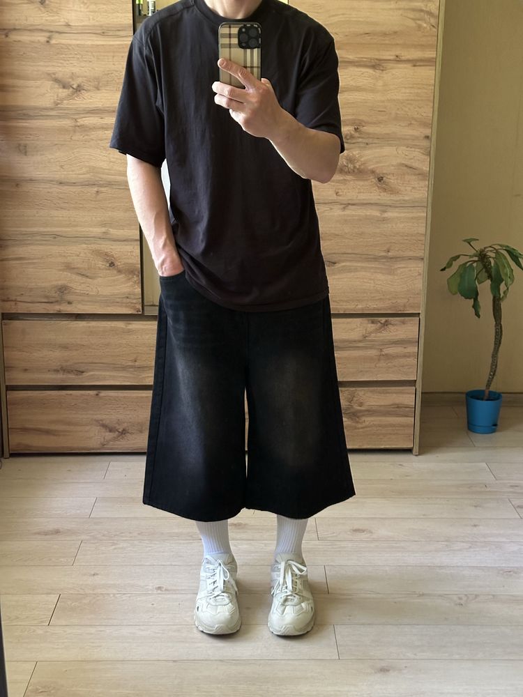 Базові чорні широкі чоловічі baggy шорти оверсайз Л , L реп washed rap