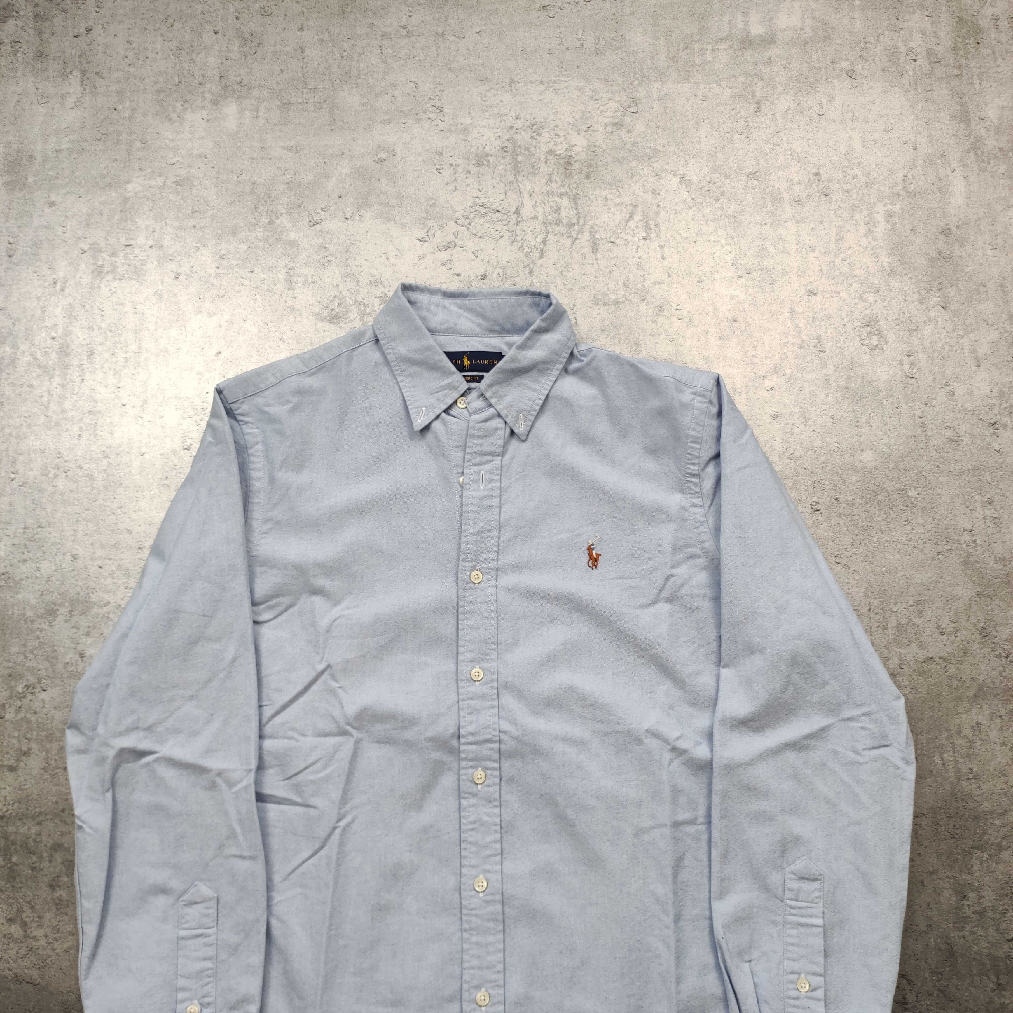 MĘSKA Elegancka PREMIUM Błękitna Koszula Polo Ralph Lauren Oxford Logo