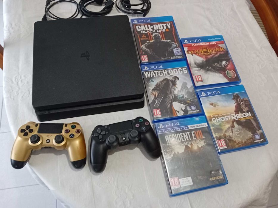 Ps4 Consola slim 1Tb+ 2 comandos  + 5 jogos