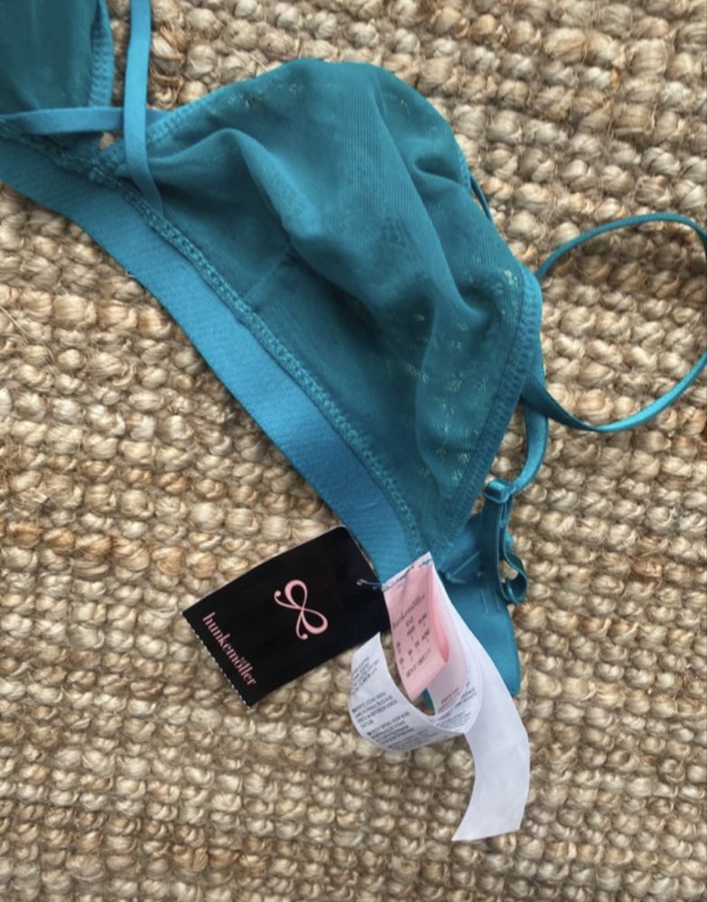 hunkemoller stanik cienki top niebieski koronkowy L