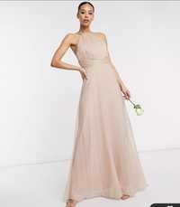 Sukienka długa pudrowy róż ASOS maxi piękna rozmiar 42 xl