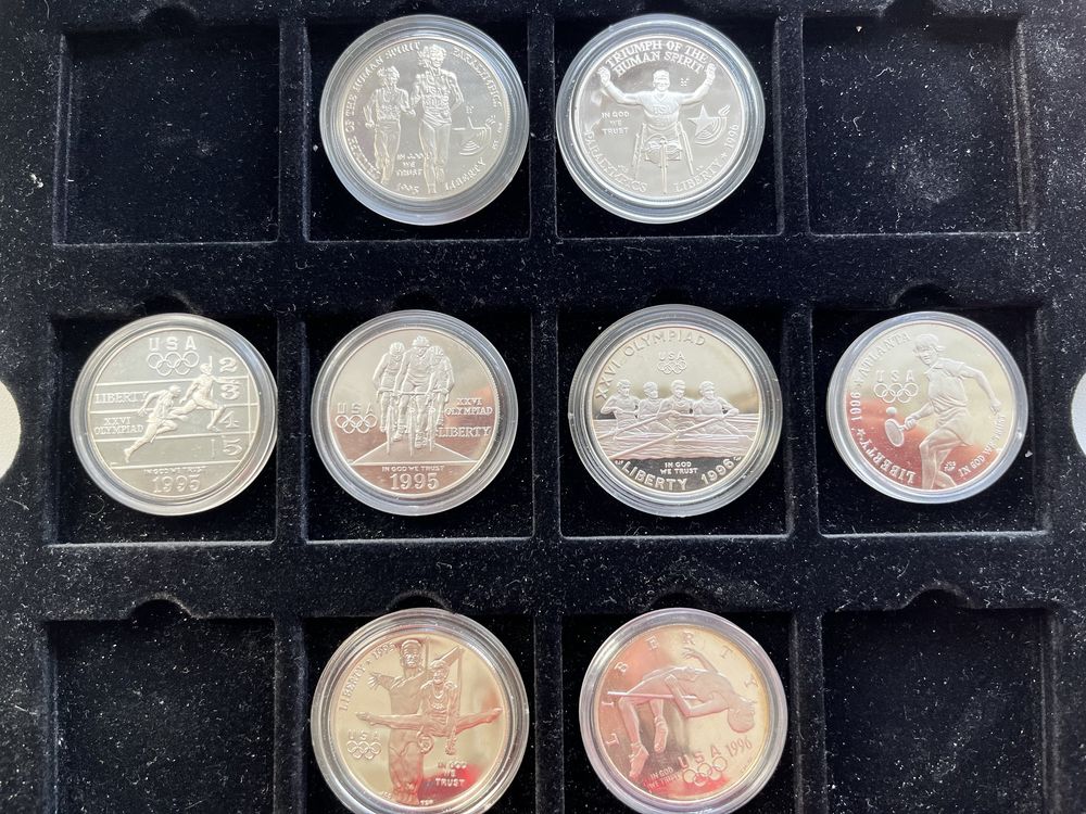 Набор серебряных долларов США 8 шт. Олимпиада 1996 в Атланте