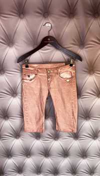 Kolarki spodnie jeansowe dżins denim różowe krótkie bermudy