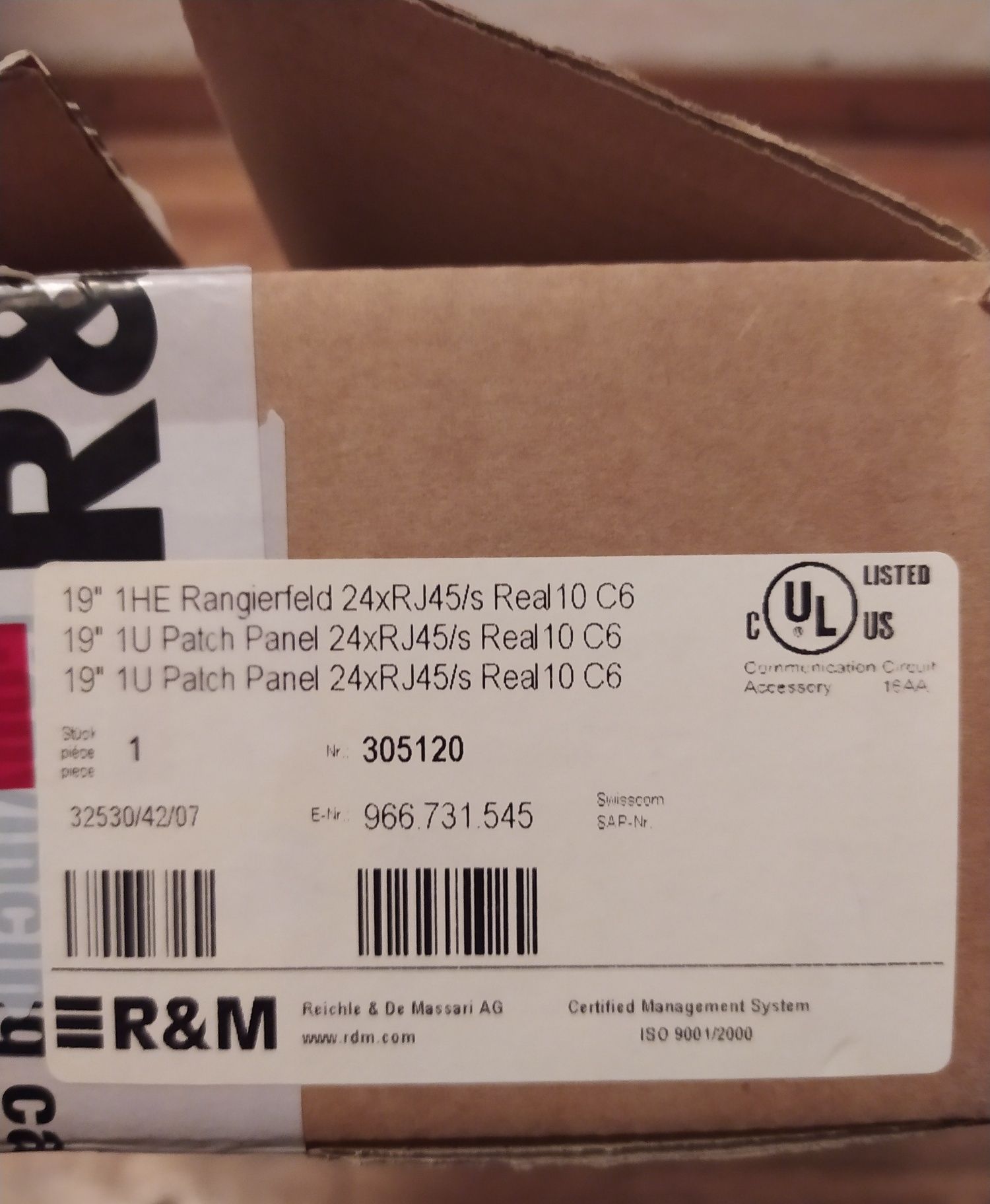 Patch panel 24XRJ45/S, kat. 6 krosowniczy Richle & De Massari