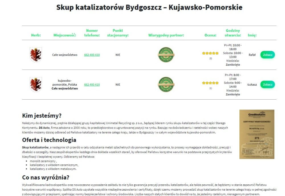 Największy Skup katalizatorów Monolitu Filtrów DPF - Bydgoszcz, Toruń,