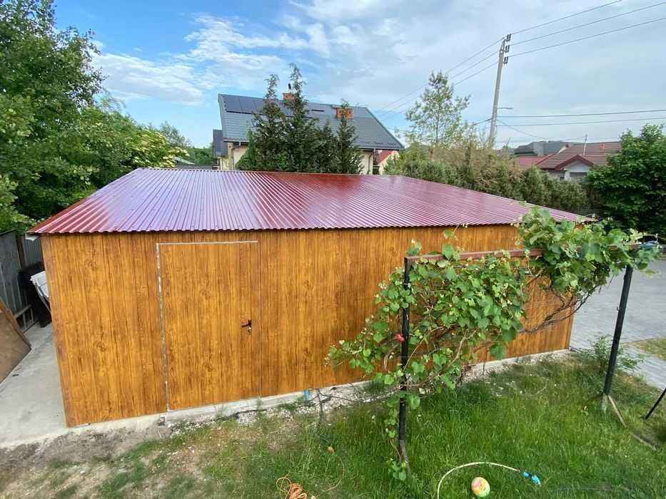 Garaż podwójny 6x5m - Dach jednospadowy, Brama uchylna, Drewnopodobny