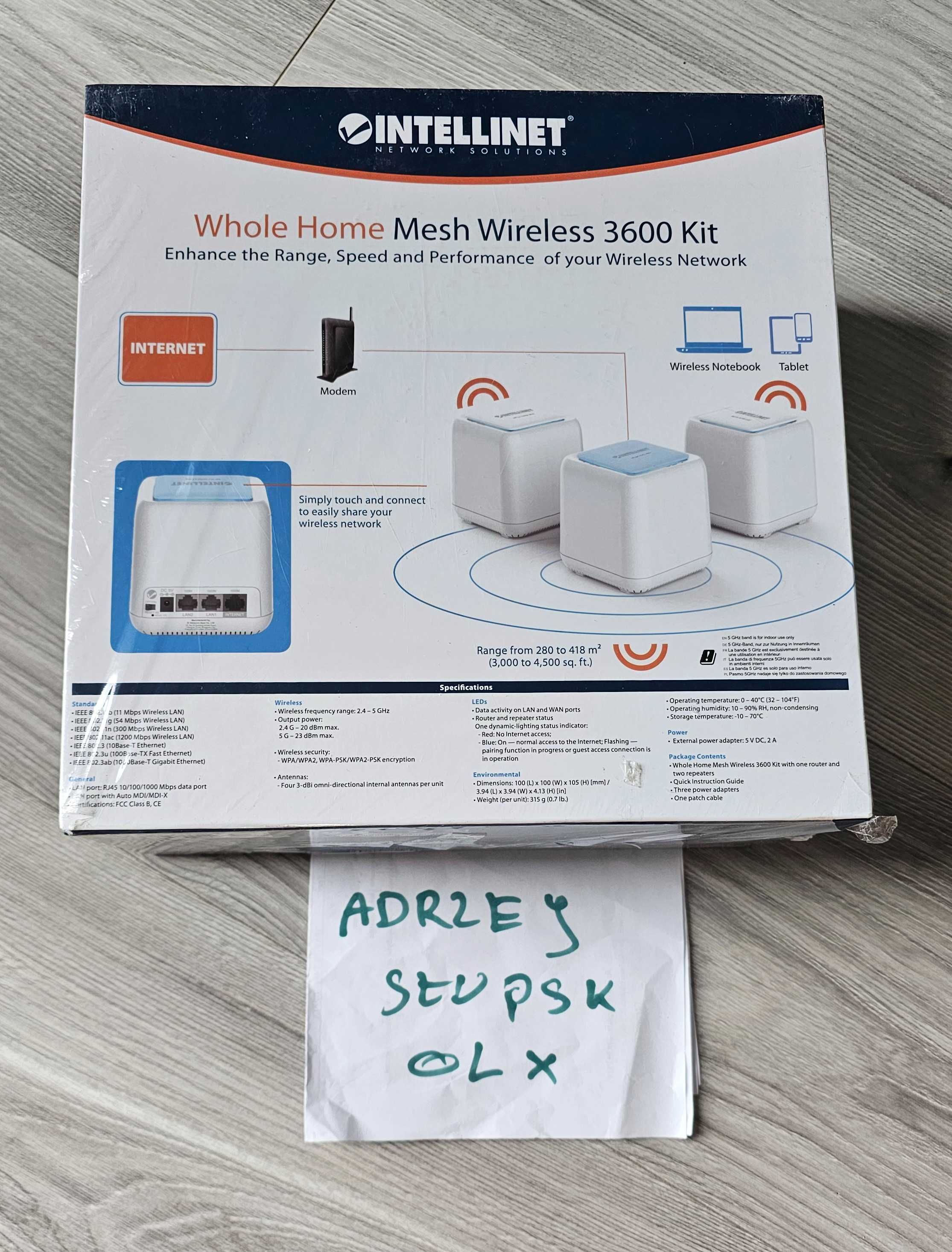 NOWY Intellinet 525725 WiFi Mesh 3pack AC1200 GIGABIT WAN/ LAN 420 m2