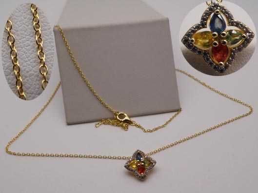 Naszyjnik naturalne kolorowe kamienie łezki srebro złocone 45 - 50 cm.