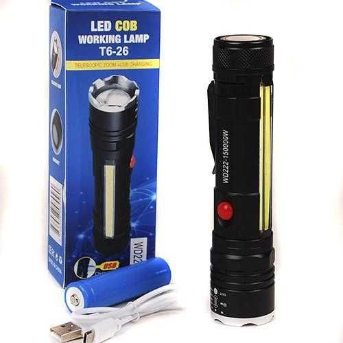 Фонарь металл, T6-26+T6+COB, ЗУ micro USB, 1x18650/3xAAA, магнит, zoom