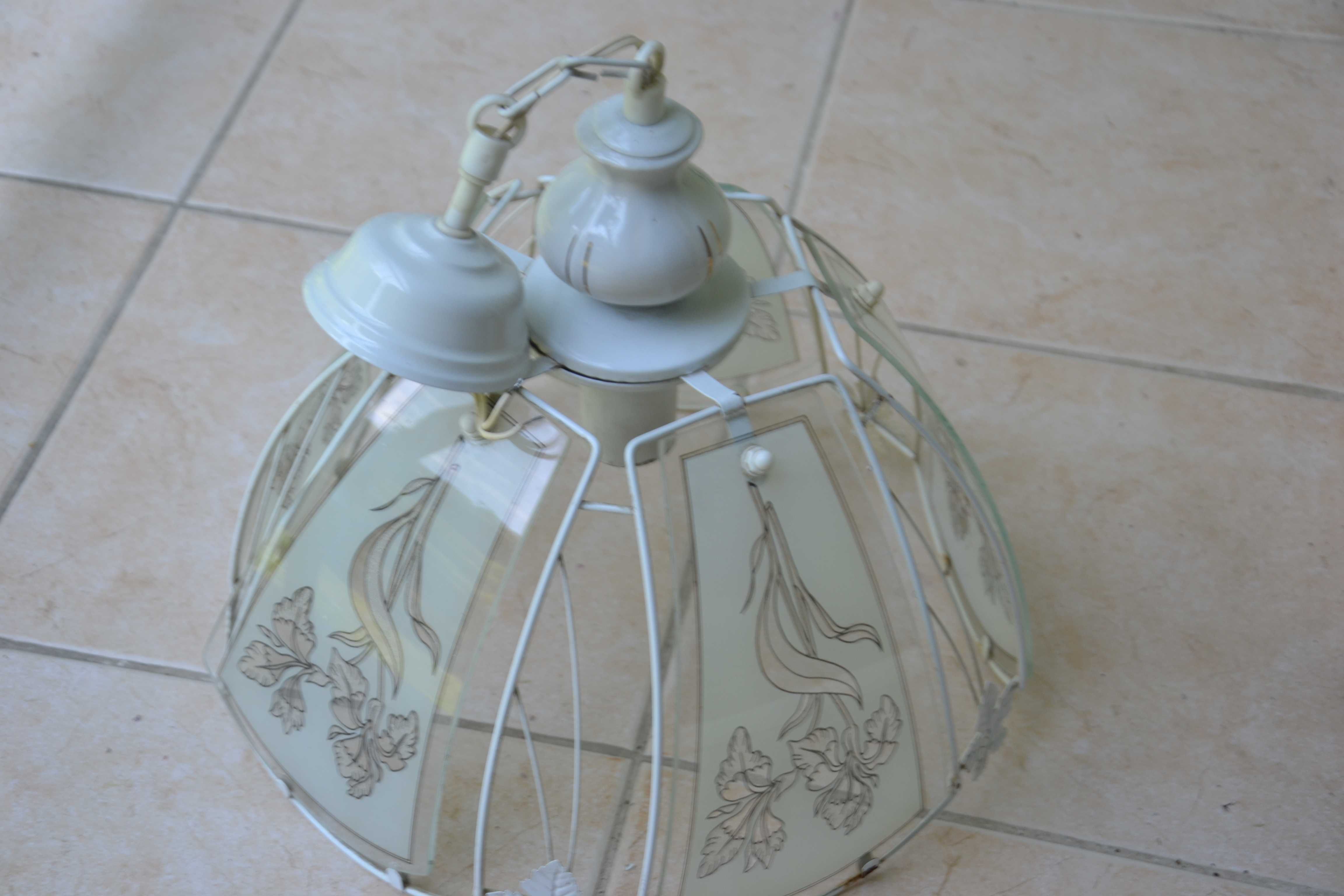 Lampa sufitowa- żyrandol metal szkło  porcelana PRL 70-80