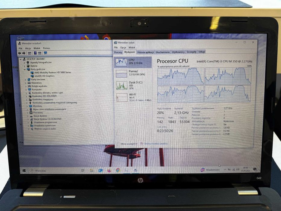 HP G62-b30SW – Laptop z duszą, SSD i i3 – gotowy do akcji! Bez baterii