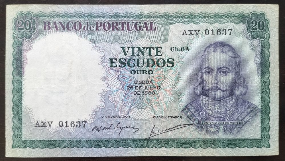 Lote 2 Notas 20$ 1960 António Luís Meneses Muito Bom Estado
