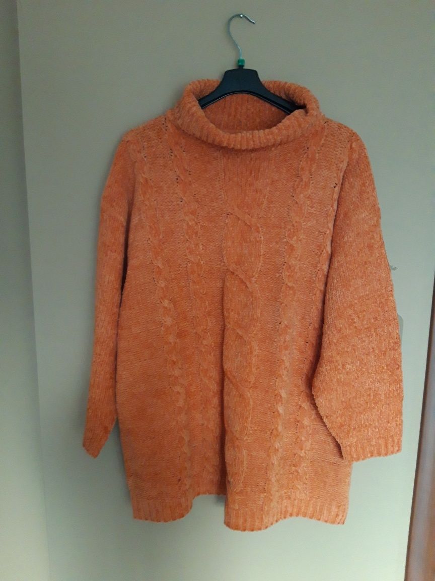 Dłuższy sweter orange plus size rozmiar 48/50/52  6XL