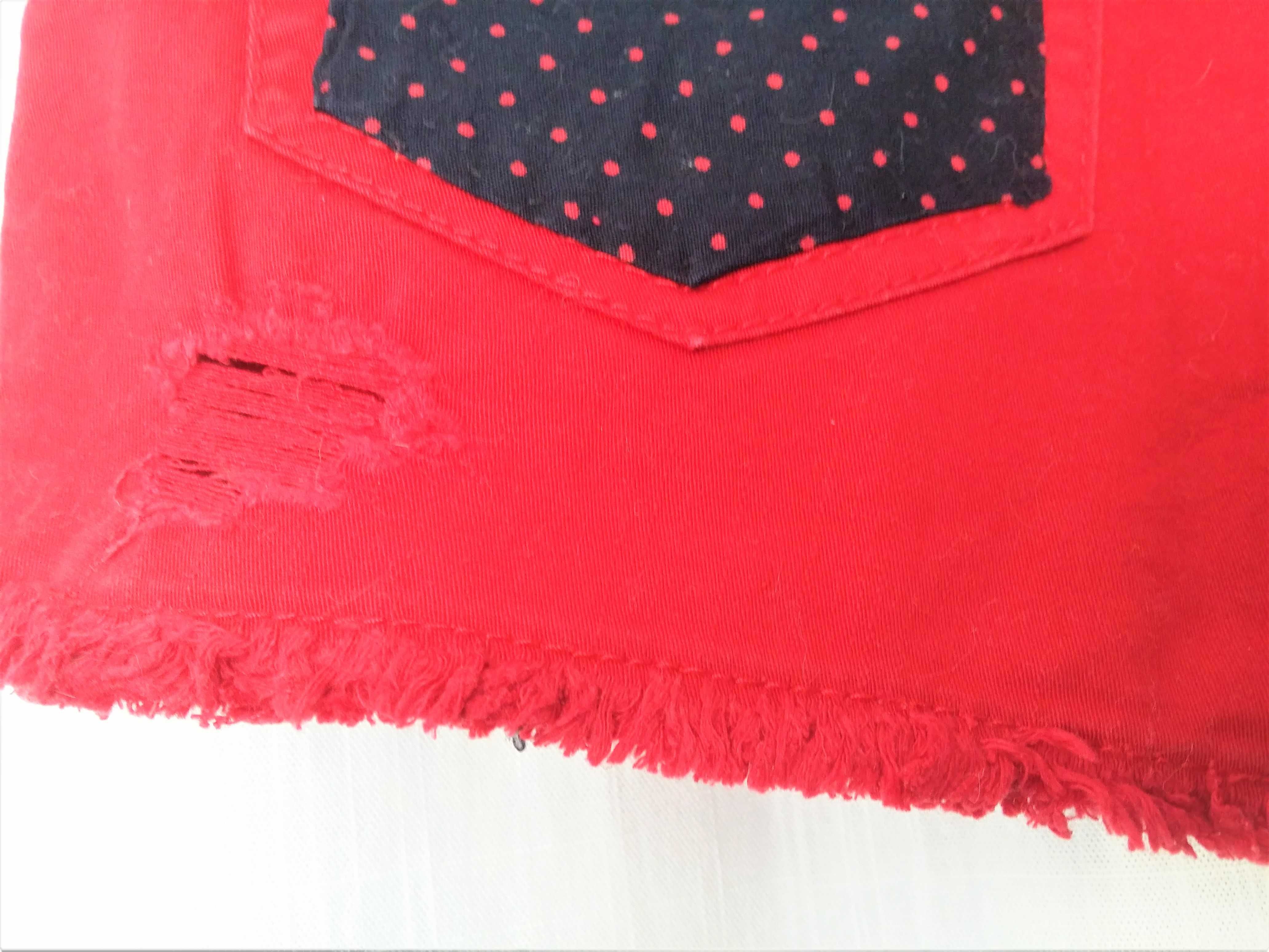 czerwone szorty ćwiekami pin up xs groszki jeans krótkie dopasowane