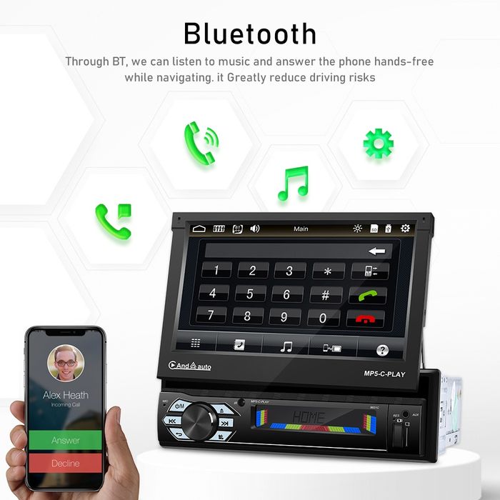 Rádio 1din 7" Retrátil (Automático) Bluetooth Touch Mirrorlink NOVO