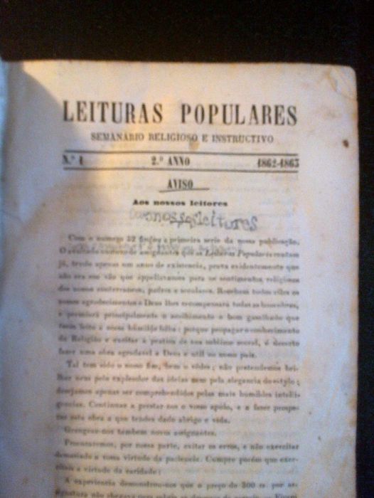 LEITURAS POPULARES: Semanário Religioso e Instructivo. Nº 1, 2º Anno 1