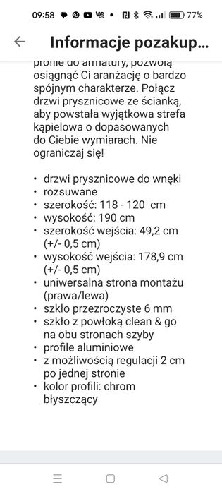 Kabina prysznicowa drzwi przesówne 120 cm
