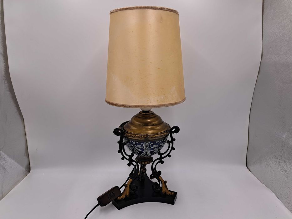 Lampa stołowa Empire marmurowa żeliwna ceramiczna kobaltowa mosiężna