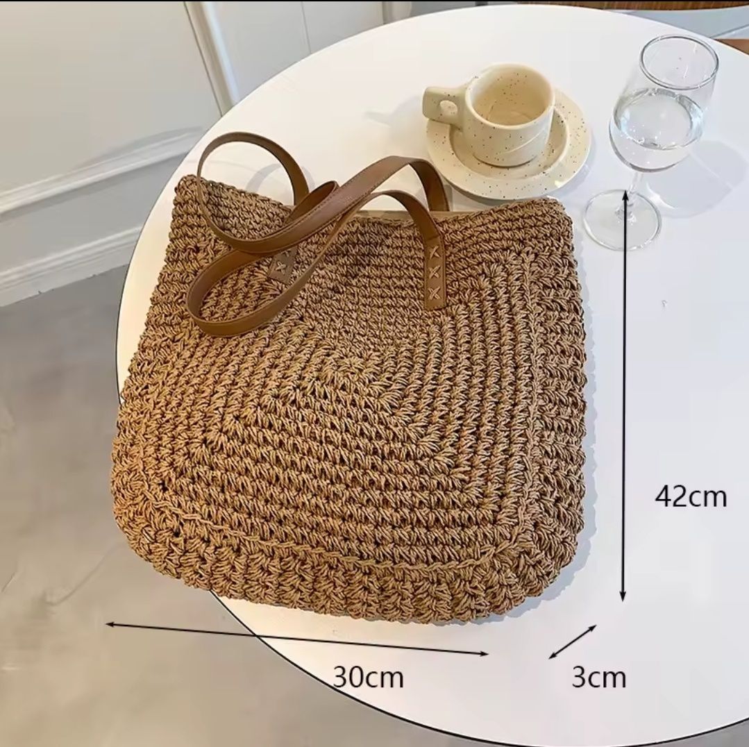 Torebka pleciona boho plażowa tkana karmelowa