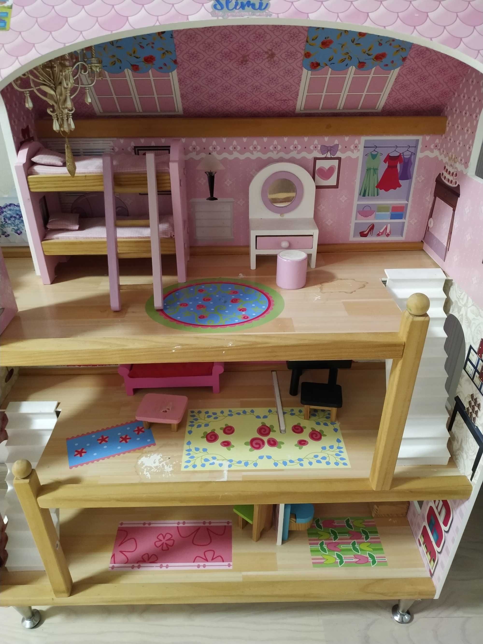 Игрушечный кукольный деревянный домик трехэтажный