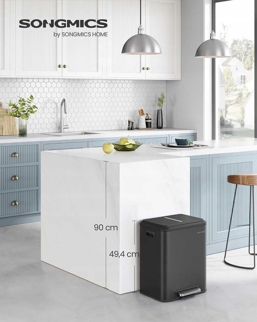 LTB544B02 SONGMICS Kosz na śmieci, 2 x 15 l Podwójny na śmieci WGIOTKA