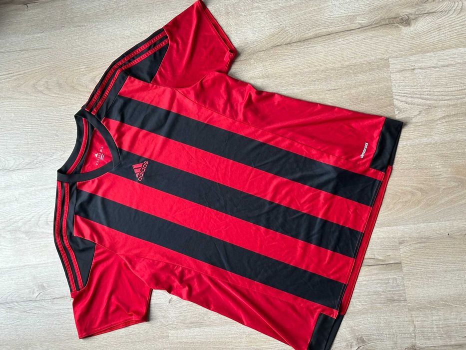 Koszulka Adidas ClimaCool rozmiar XL – czerwono-czarna, paski