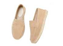 ESPADRYLE MOKASYNY, naturalna skóra zamszowa, beżowe, r.39