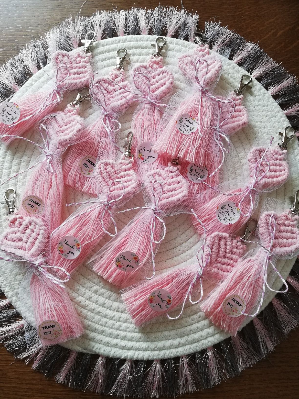 Breloczek makrama podziękowanie baby shower Chrzest Roczek wesele ślub