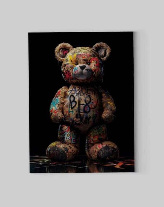 Obraz na Płótnie "Grafitti Miś" 45x60 cm – Nowoczesny Styl do Wnętrza