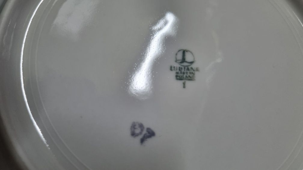 Talerze ludowe, wzór łowicki, porcelana Lubiana