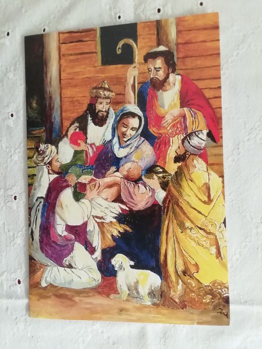 Postal de Natal, pintado com a boca, escrito