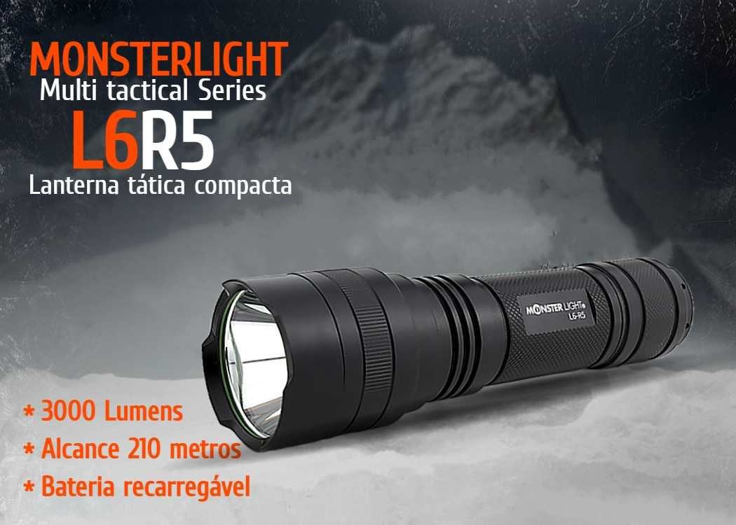 Kit lanterna tática MonsterLight L6R5 com bateria recarregável Samsung