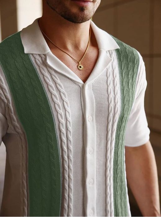 Koszula męska z krótkim rękawem, biało zielona, rozmiar S, HYPESTFIT