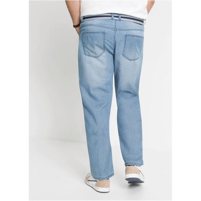 bonprix niebieskie męskie klasyczne jeansy z lnem 48