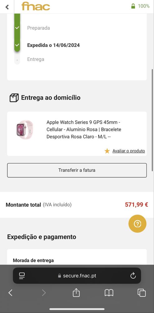 Apple Watch 9 Rosa 45mm GPS+Cellular com Garantia