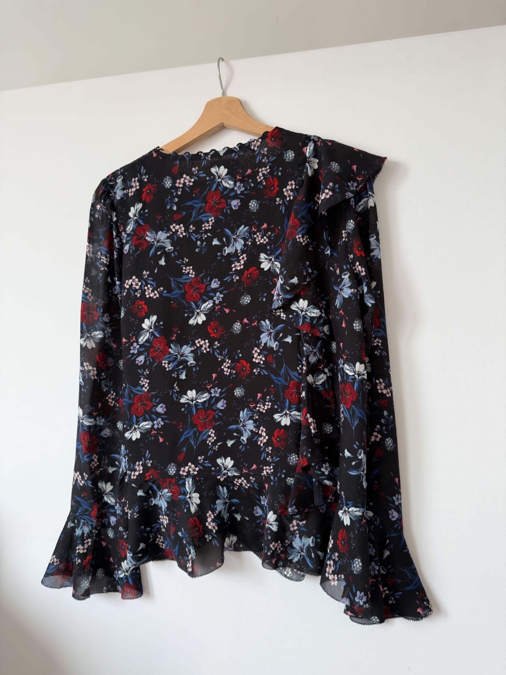 Erdem x H&M jedwabna bluzka w kwiatki falbanki coquette old money M