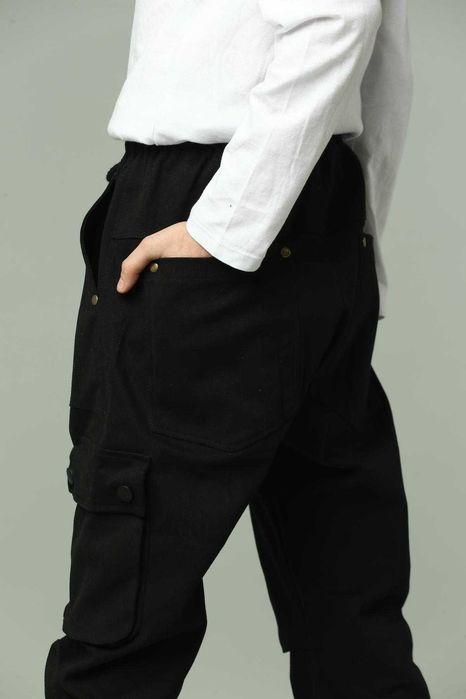 Штани чорні карго підліткові для хлопчиків, штани шкільні для хлопчика