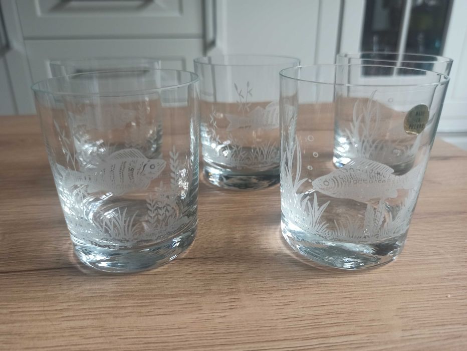 Komplet szklanek z motywem ryby, elementy wędkarskie szkło