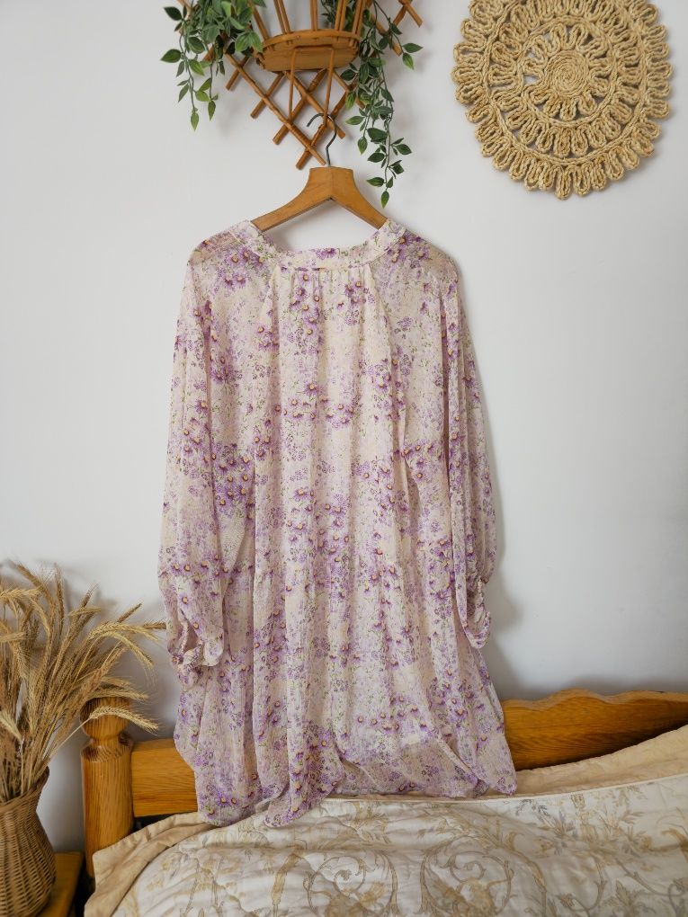 Sukienka midi luźna oversize szeroka H&M kwiaty romantyczna XL komunia