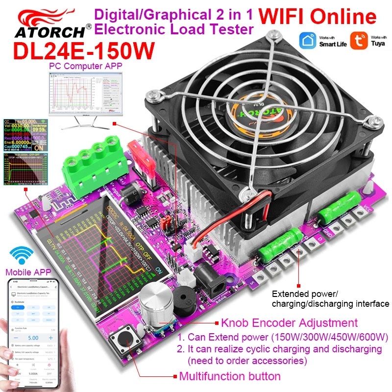 Atorch DL24EW 150W WiFi SmartLife Tuya електронне навантаження