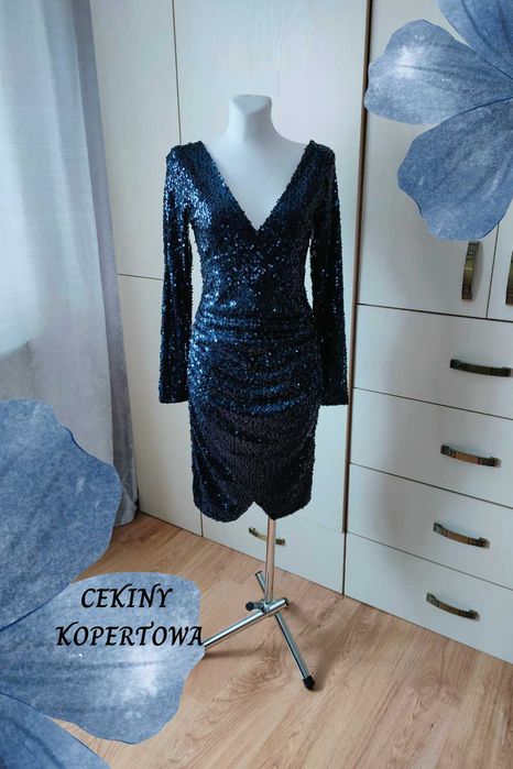 Bodyflirt NOWA granatowa sukienka 36/38 S/M ołówkowa kopertowy dół