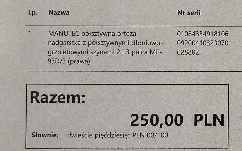 ORLIMAN Manutec orteza 2 i 3 palca ręki prawej kod: MF-D93