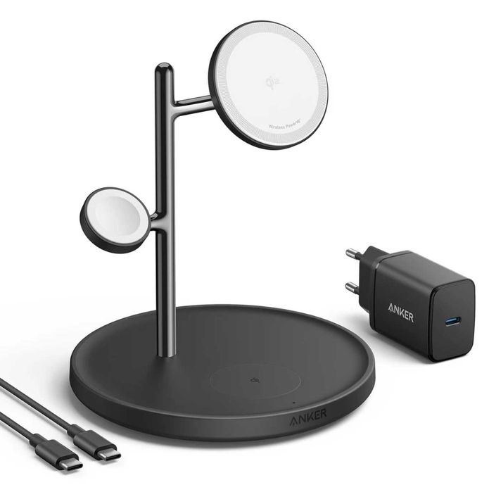 Зарядний пристрій Anker 3 в 1 MagSafe Stand Qi2 15W із блоком жив 40W