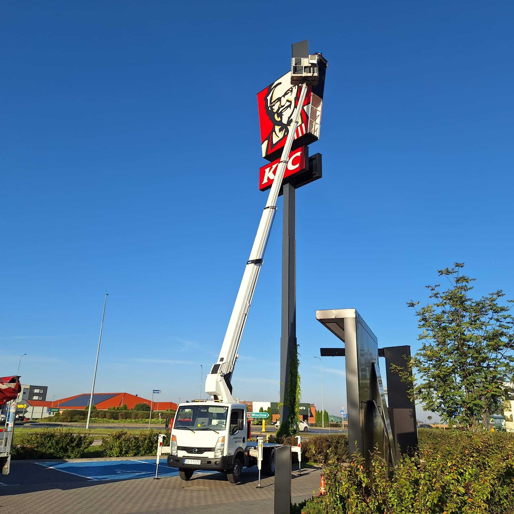 Podnośnik koszowy Wrocław wynajem z operatorem zwyżka 27m do 3,5t
